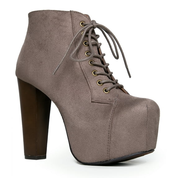 Speed Limit 98 ROSA Designer Inspired Lita Style Chunky High Heel Lace Up Ankle Boot Bootie - Khaki IMSU, Size 11