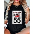 thumbnail image 1 of Speed Limit Sign Age 55 Funny 55th Birthday Design T-Shirt Round Neck Short Sleeve T-Shirt Women's Men Graphic Tee, 1 of 4