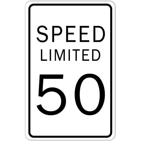 Speed Limited 50 Road Outdoor Road Crossing Metal Sign - for School Building Community Intersection Speed Limit Section 8 X 12 Inch