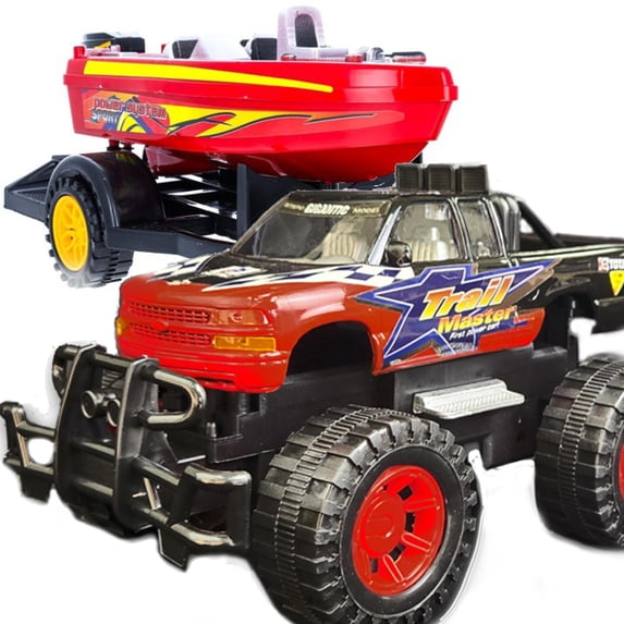 Speed Max King Friction-Powered Toy Truck with Speed Boat & Trailer – Play Vehicle Set