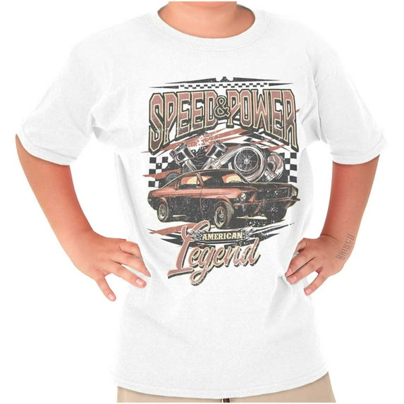 Speed Power American Legend Racecar Crewneck T Shirts Boy Girl Teen Brisco Brands XS