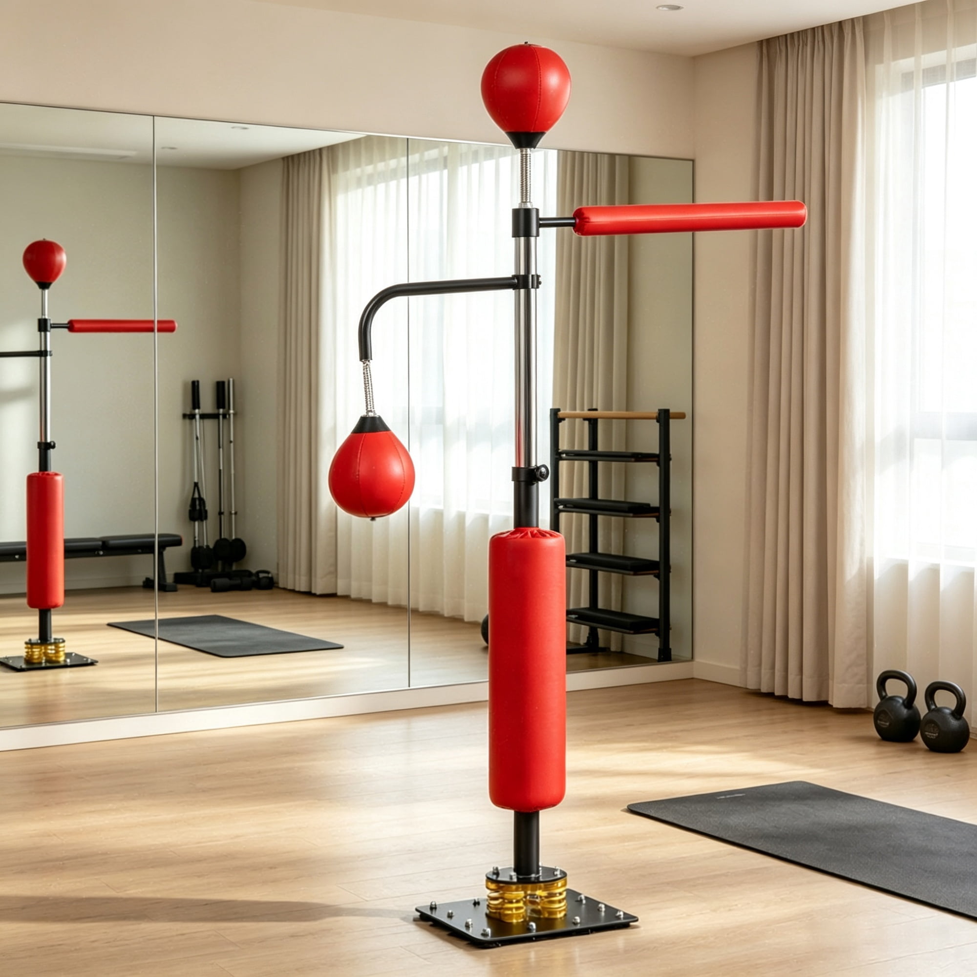 Speed Punching Bag 4.6'-6.7' Reflex Bag Boxing Training Equipment Adjustable Height Boxing Bag Stand for Fitness And Sports, Red