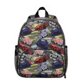 thumbnail image 1 of Speed Racer Cars Pattern Backpack Backpack for School,Schoolbag with Adjustable Shoulder Straps & Padded Back,13.8"x11.4"x6", 1 of 6