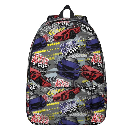 Speed Racer Cars Pattern Backpack for School,Schoolbag with Adjustable Shoulder Straps & Padded Back,15.7"x11.8"x5.5"
