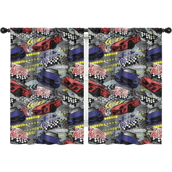 Speed Racer Cars Pattern Blackout Kids Curtains,Childrens Insulated Curtains Set Of 2,Bedroom Essentials,Toddler Room Decor 42x63in(106x160cm)