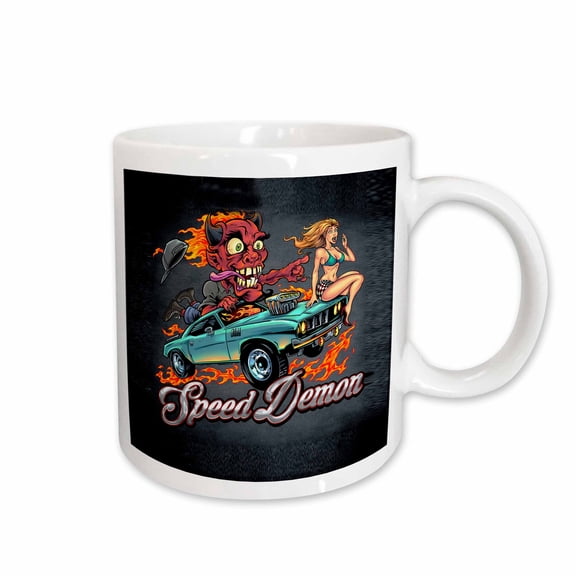 3drose, Speed-racing Demon with a Hot Girl on His Hot Rod., 11oz Mug