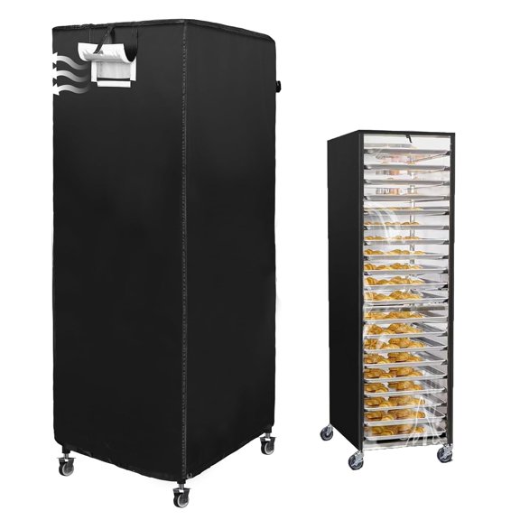 Speed Rack Cover Bread Rack Cover 20tier Sheet Bun Pan Rack Cover Commercial Bakery Racks Cover With Zipper, 23"X28"X64" Waterproof and DustproofBlack