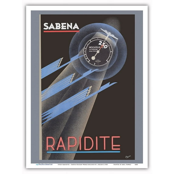 Speed (Rapidité) - Savoia-Marchetti Engine - Sabena Belgian World Airlines - Vintage Airline Travel Poster by L. Keizer c.1938 - Master Art Print (Unframed) 9in x 12in