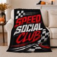 thumbnail image 1 of Speed Social Club Quote with Racing Flags, Bold Motorsport Style for Racing Fans and Birthday Gift, Cozy Flannel Blanket for Garage Lounge and Bedroom, Home Decor, 1 of 9