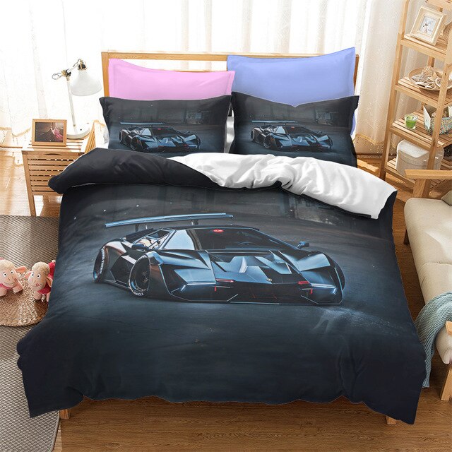 Sport Racing Car Duvet Cover Set Blue Race Car Bedding Set Full Size