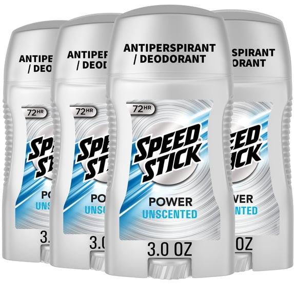 Speed Stick Power Antiperspirant Deodorant for Men, Unscented, 3.0 oz (4 Pack)
