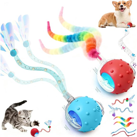 Speed Tail 2.0 Interactive Cat Toy, Automatic Rolling Ball with Elastic Tail for Indoor Cats, Motion-Activated with Chirping Sound, Rechargeable (Yellow)