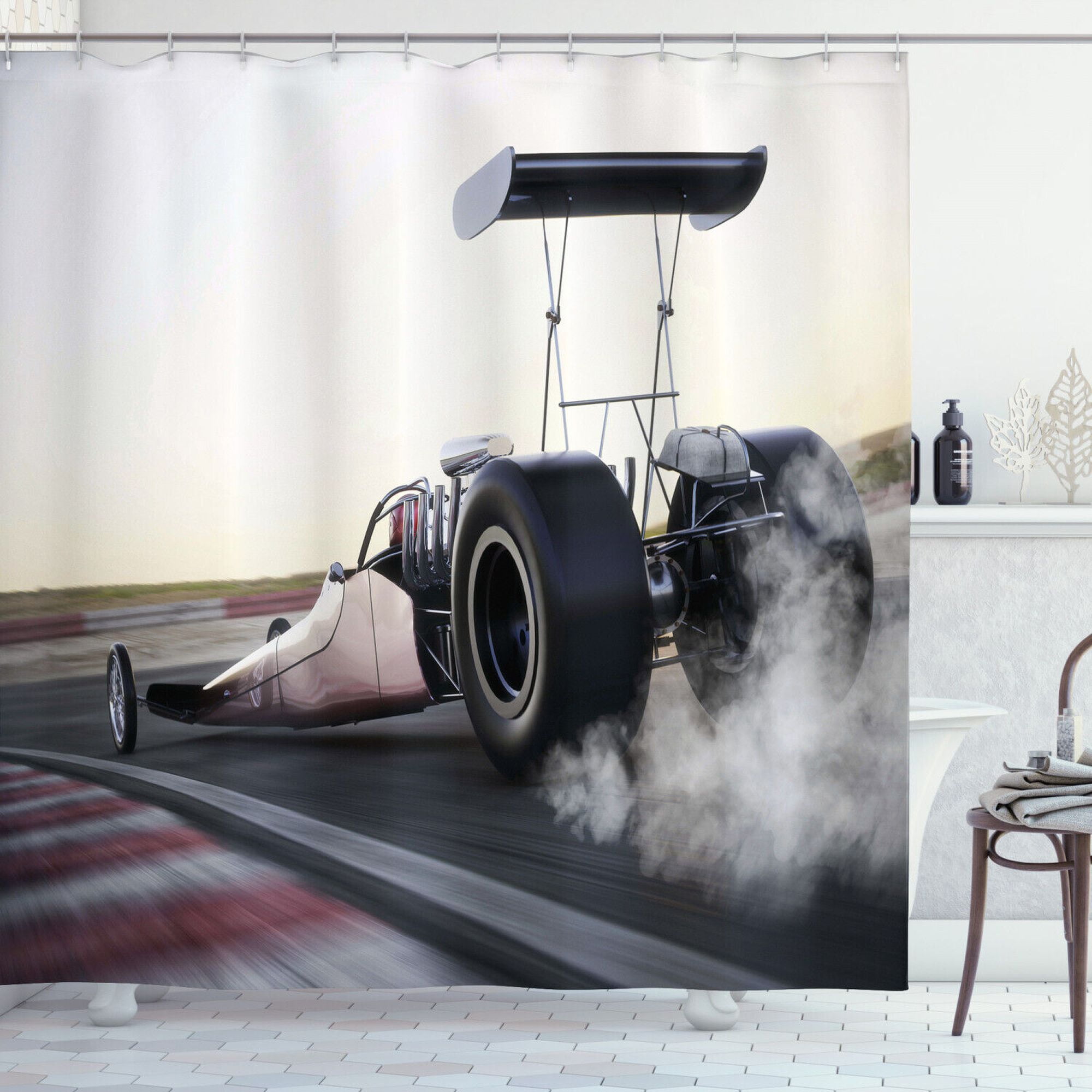 Speed Up Your Bathroom Style with a Drag Racing Shower Curtain