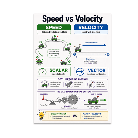 Speed vs Velocity Physics Classroom, 13 x 19 in Glossy Unframed Wall Poster, Vertical