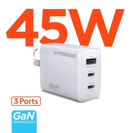 SpeedBoost 45W USB-C PD Tri-Port GaN Fast Wall Charger with PPS | White