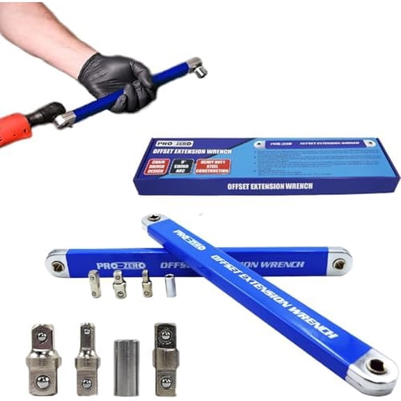 SpeedPro Offset Extension Wrench - Pro Zero Offset Extension Wrench,15-inch Extension Wrench Offset Impact-Ready Socket Wrench Tool with Versatile 1/4"", 3/8"", 1/2"" Square Drive Adapters