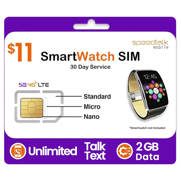 SpeedTalk Mobile Smartwatch SIM Card Kit 2GB Data Unlimited Talk, Text 30-Day Service
