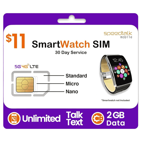 SpeedTalk Mobile Smartwatch SIM Card Kit 2GB Data Unlimited Talk, Text 30-Day Service