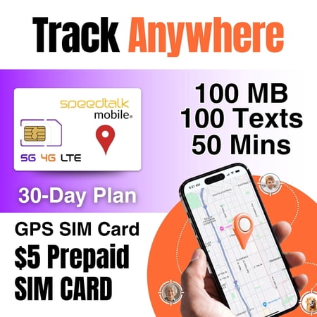 SpeedTalk Mobile GPS Tracker SIM Card Kit with Talk, Text, and Data