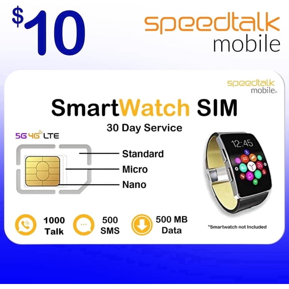 SpeedTalk Mobile Smartwatch SIM Card Kit 30-Day Service