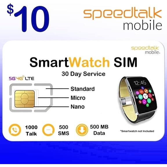 SpeedTalk Mobile Smartwatch SIM Card Kit 30-Day Service