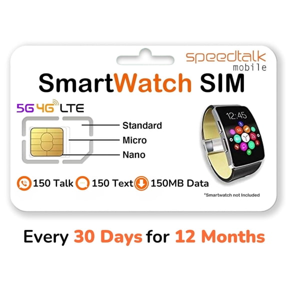SpeedTalk Mobile SIM Card Kit for Kids Smartwatches and Elderly Smartwatches