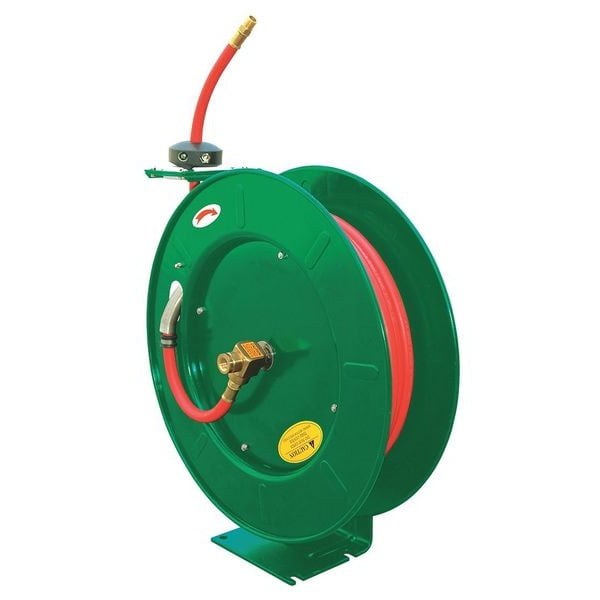 Heavy Duty Green Steel Hose Reel with Red Rubber Hose, 50 ft