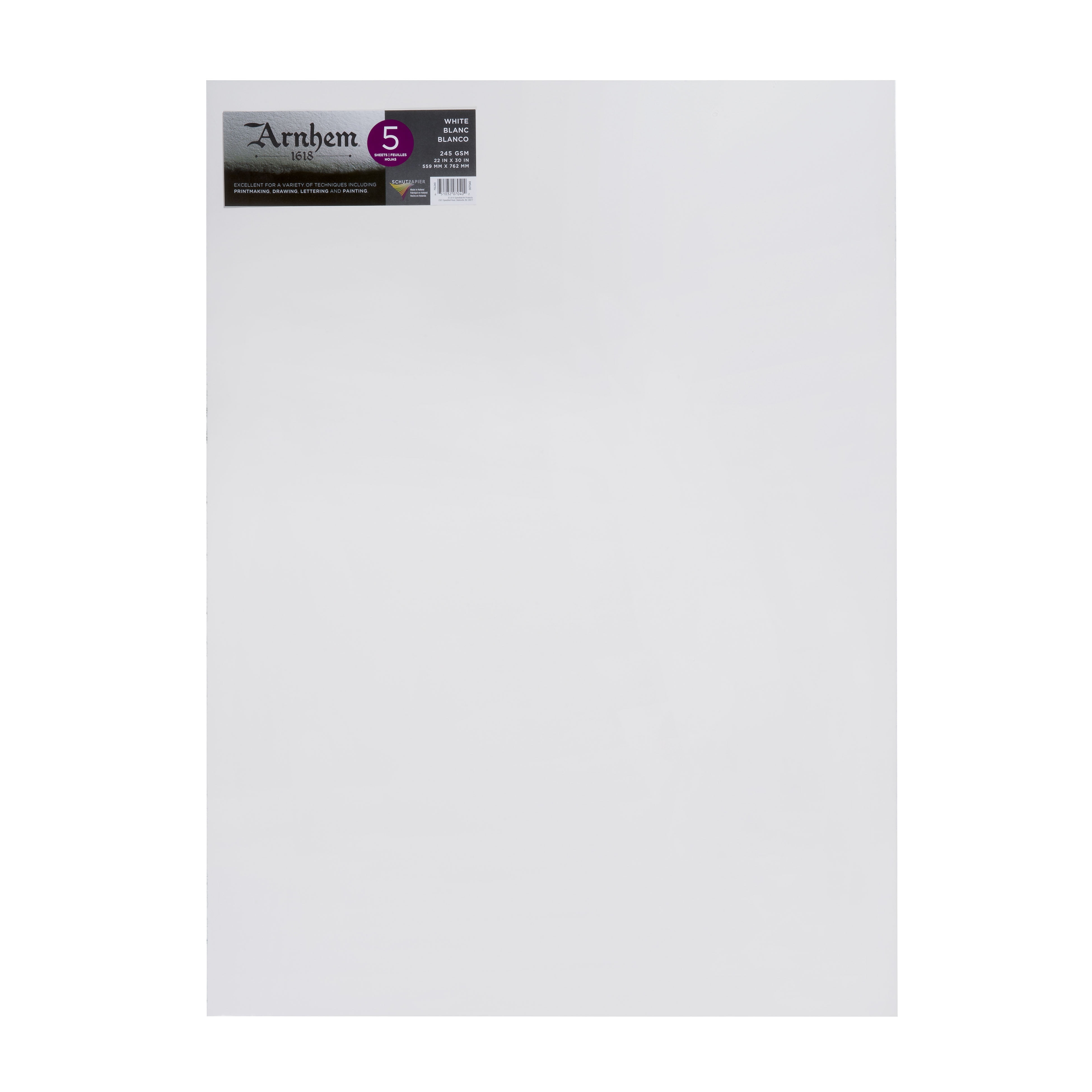 Speedball Arnhem 1618 Paper Sheets, 22" x 30", White, 245 gsm, 5 Sheets/Pkg.