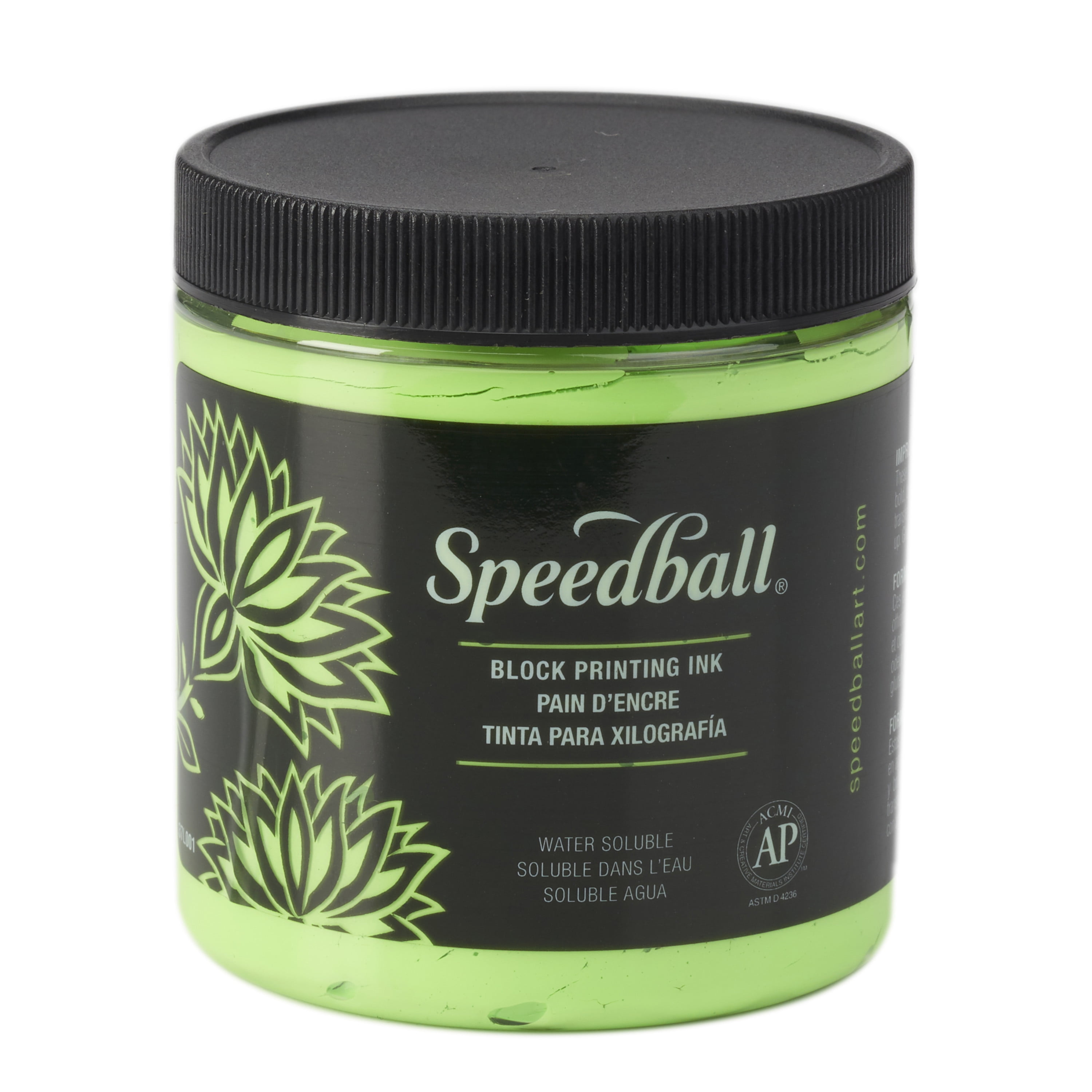 Speedball Block Printing Ink, WaterBased, 8 oz. Jar, Fluorescent Lime