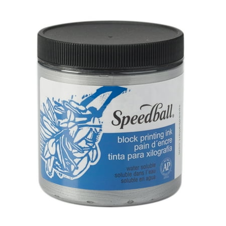 Speedball Block Printing Ink, Water-Based, 8 oz. Jar, Silver