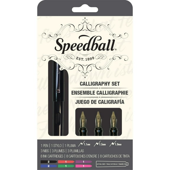 Speedball Calligraphy Fountain Pen Set with 1.1mm, 1.5mm, 1.9mm Nibs, Fine Point, 8 Count