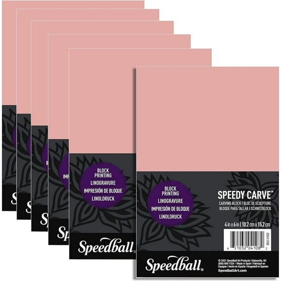 Speedball Speedy-Carve Premium Printmaking Blocks - 4" x 6" Pink Carving Material (6-Pack)