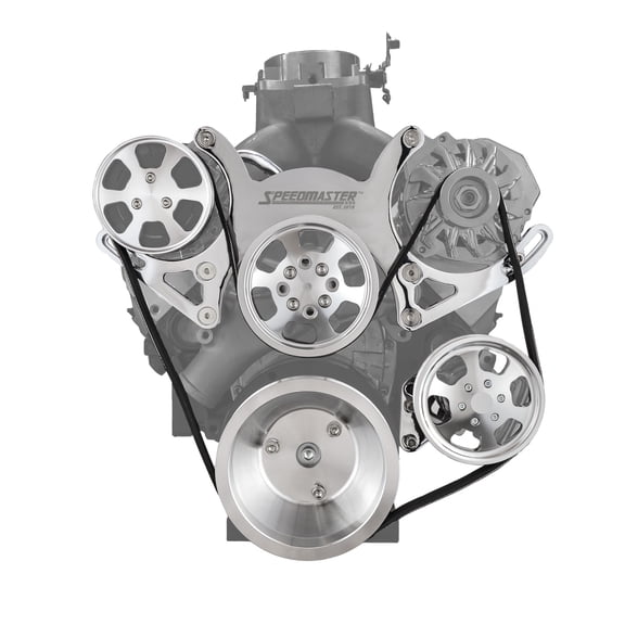 Speedmaster 1-415-001-01 Compatible with Chevy SBC 350 Aluminum Complete Serpentine Engine Pulley Kit [Polished]