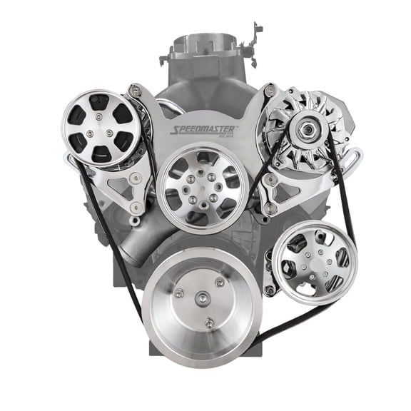 Speedmaster 1-673-001-02 Compatible with Chevy SBC 350 Aluminum Complete Serpentine Belt Drive System Kit [Polished]