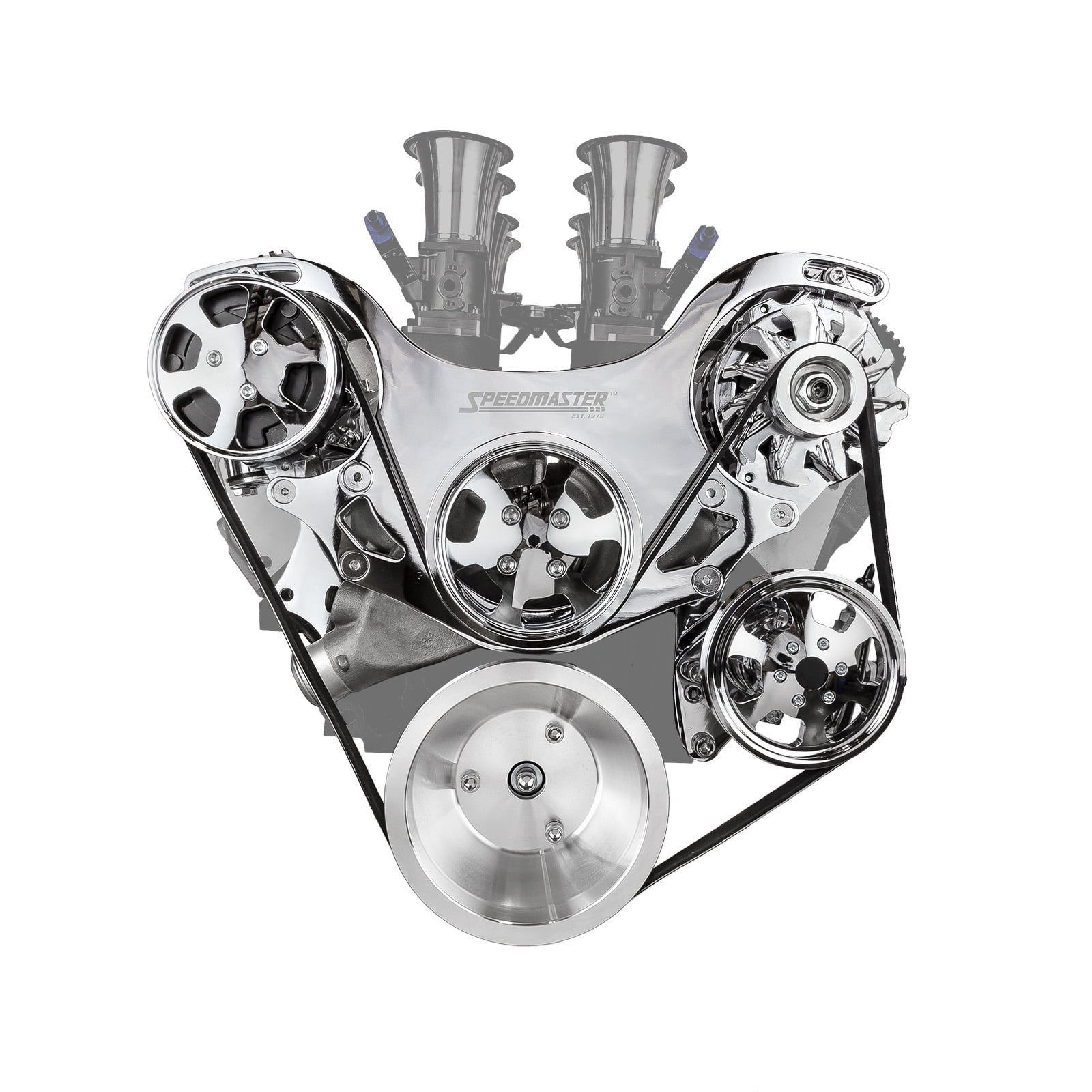 Speedmaster 1-673-002-01 Compatible with Chevy BBC 454 Aluminum Complete Serpentine Belt Drive System Kit [Polished]