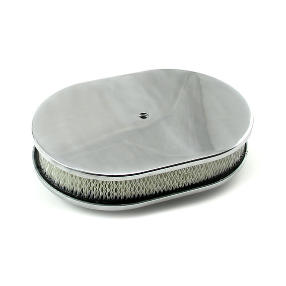 Speedmaster PCE104.1005.01 12" x 2" Oval Plain Polished Aluminum Air Cleaner Kit