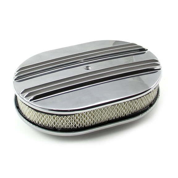 Speedmaster PCE104.1005.03 12" x 2" Oval Classic Center Finned Polished Aluminum Air Cleaner Kit