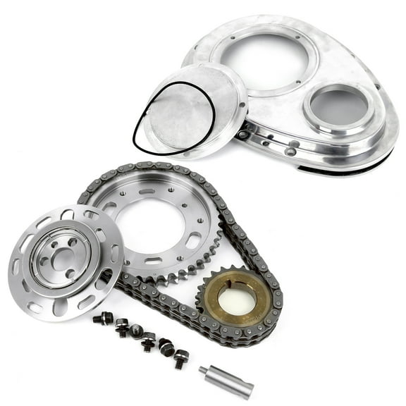 Speedmaster PCE264.1018 Compatible with Chevy SBC 350 Double Roller 2pc Adj Billet Steel Timing Chain & Cover Kit