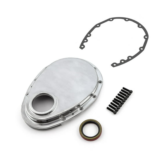 Speedmaster PCE265.1013 Compatible with Chevy SBC 350 Aluminum Timing Chain Cover Polished w/Gasket, Seal & Bolts