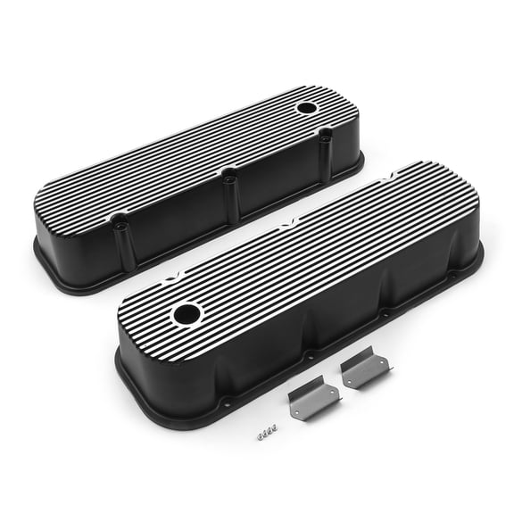 Speedmaster PCE314.1028.03 Compatible with Chevy BBC 454 Black Finned Aluminum Valve Covers - Tall w/ Hole