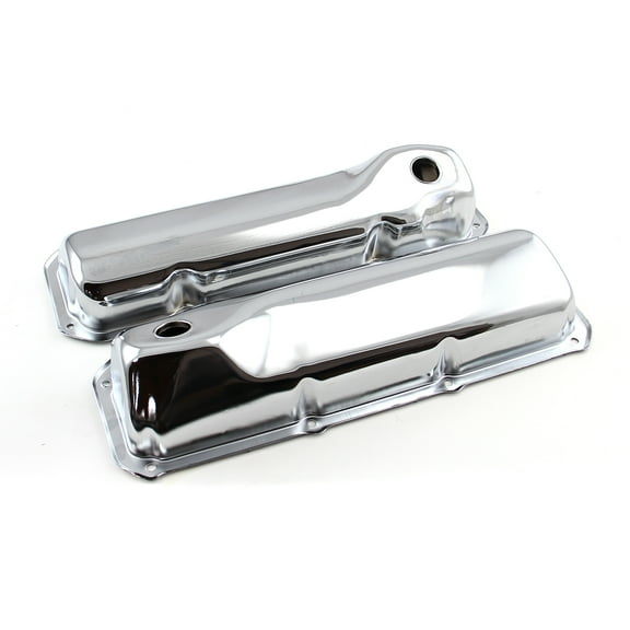 Speedmaster PCE314.1043 Compatible with Ford 302 351C Cleveland Chrome Steel Valve Covers - 3 5/8" Tall w/ Baffled Hole