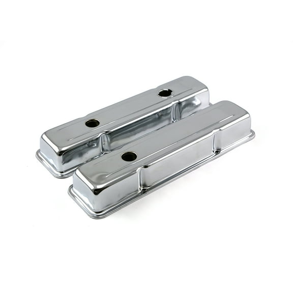 Speedmaster PCE314.1057 Compatible with Chevy SBC 350 Stock-Style Chrome Steel Valve Covers - Short w/ Baffled Hole