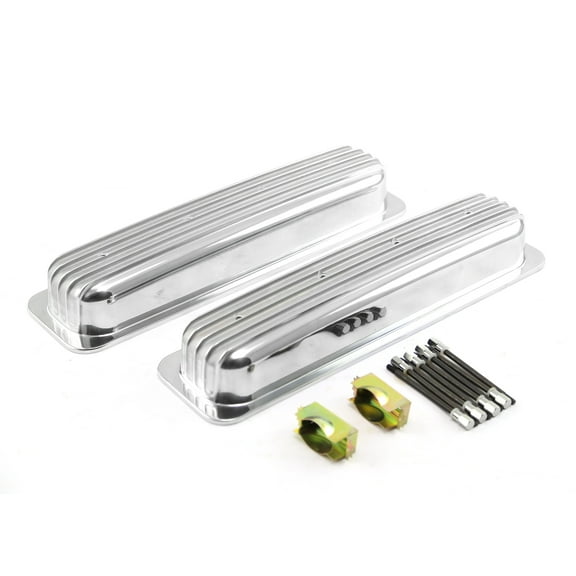Speedmaster PCE314.1166 Compatible with Chevy SBC 350 Center Bolt Nostalgic Finned Aluminum Valve Covers Short w/o Hole