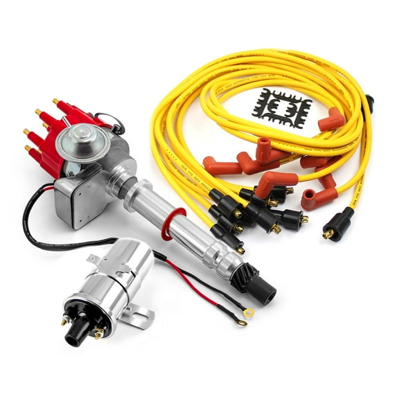 Speedmaster PCE385.1031 Compatible with Chevy SBC 350 BBC 454 Distributor (Vacuum) Red + Chrome Coil + Accel Wire Leads