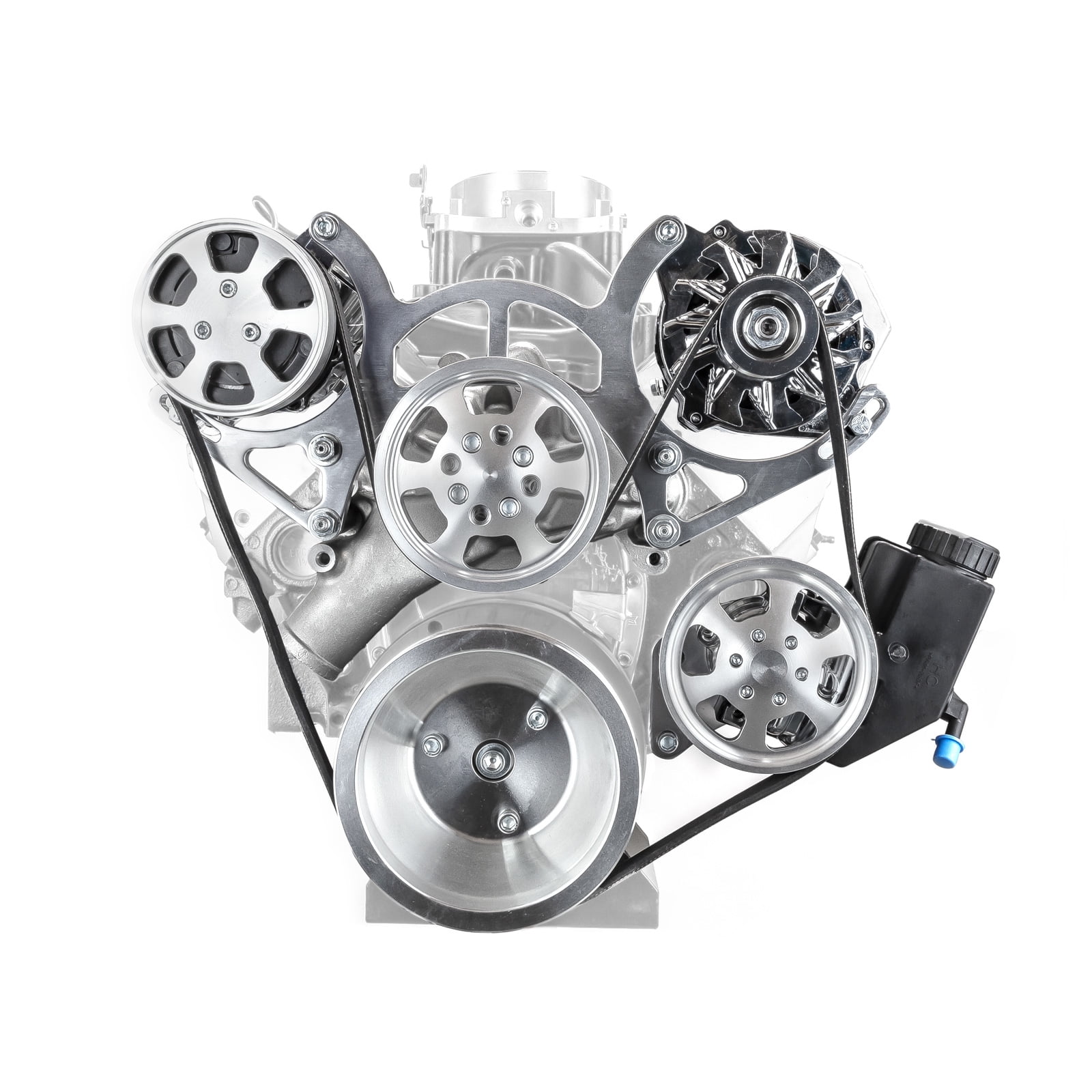 Speedmaster PCE415.1051 Compatible with Chevy SBC 350 Aluminum Complete Serpentine Belt Drive System Kit w/reservoir - Polished