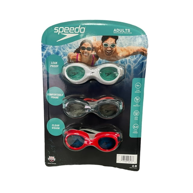 Speedo 3 Pack Adult Leak Proof and Anti Fog Swim Goggles, Red - Walmart.com