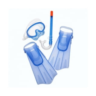 Speedo Adjustable Side Clips Kids Blue Aqua Quest Mask Diving Kit w/ Snorkel and Fins Set, L/XL