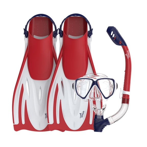 Speedo Adult Frontier Snorkel Set with Mask and Adjustable Fins, Small/Medium