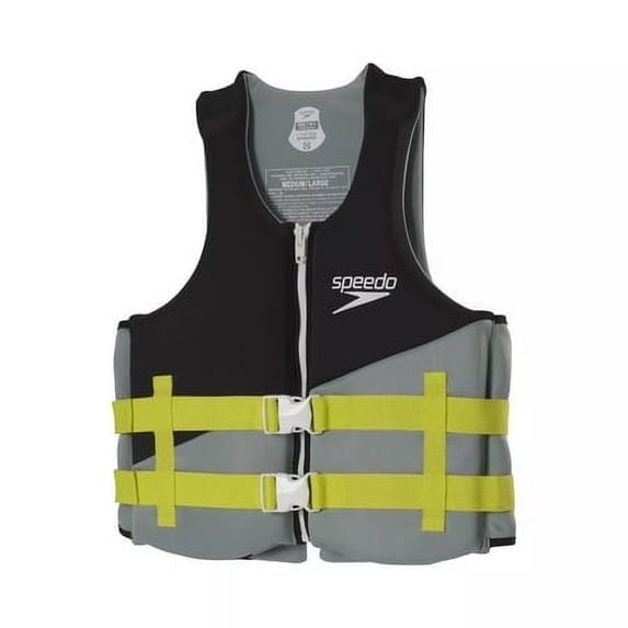 Speedo Adult Swim Buoyancy Life Jacket with Yellow Belts, Black Grey