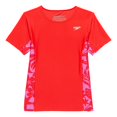 thumbnail image 1 of Speedo Big Girls Short Sleeve Print Splice Rash Guard UPF 50+ T-Shirt Swim Top (Red, L), 1 of 5